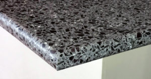 black terrazzo countertop with rounded edge profile
