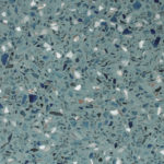 blue glass mirror mother of pearl terrazzo