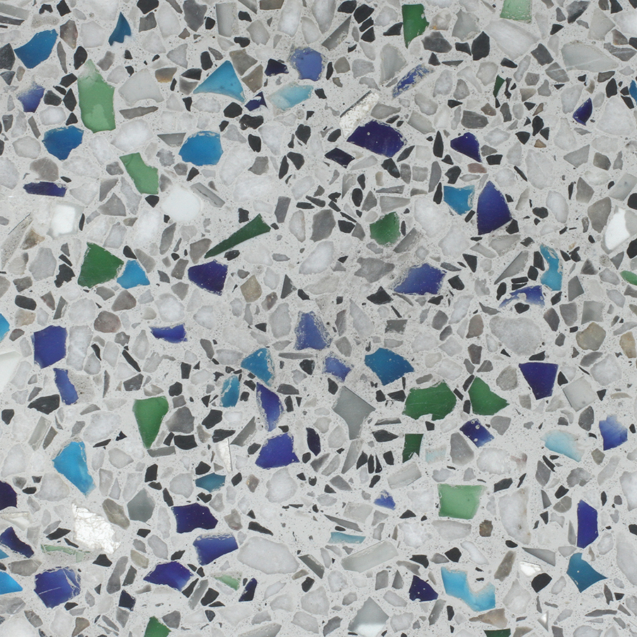 gray white green blue glass terrazzo