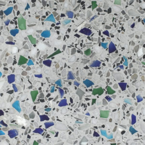 gray white blue green glass terrazzo