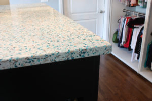 blue and white terrazzo table top