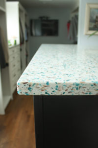 blue and white terrazzo table top
