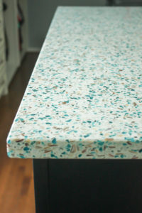 blue and white terrazzo table top