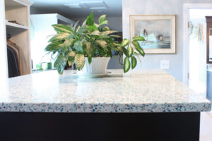 blue and white terrazzo table top