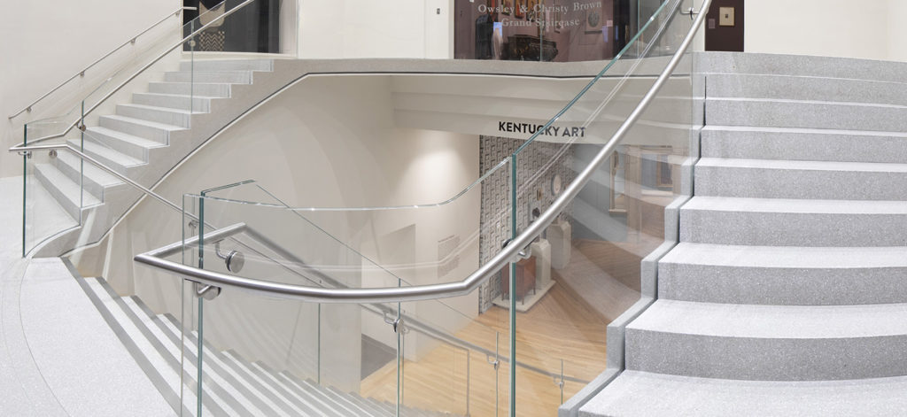 gray terrazzo staircase with gray terrazzo stringers at the speed art museum