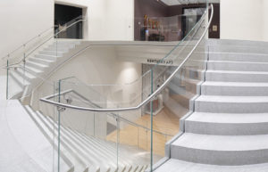gray terrazzo staircase with stringers at the speed art museum