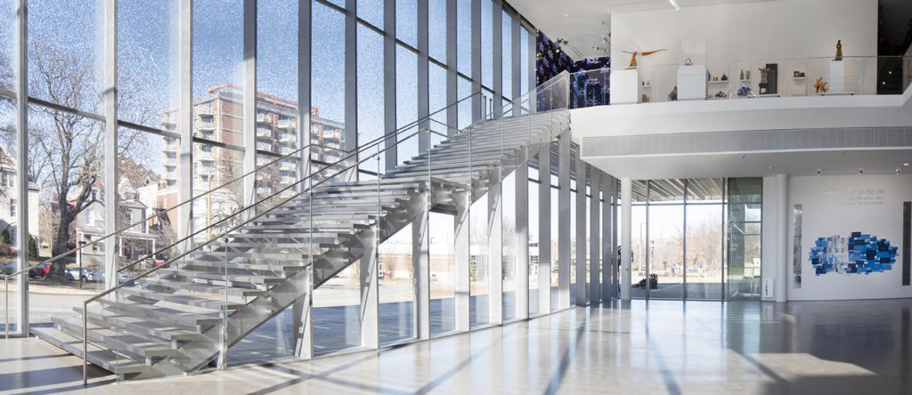 gray terrazzo staircase with gray terrazzo floor at the speed art museum